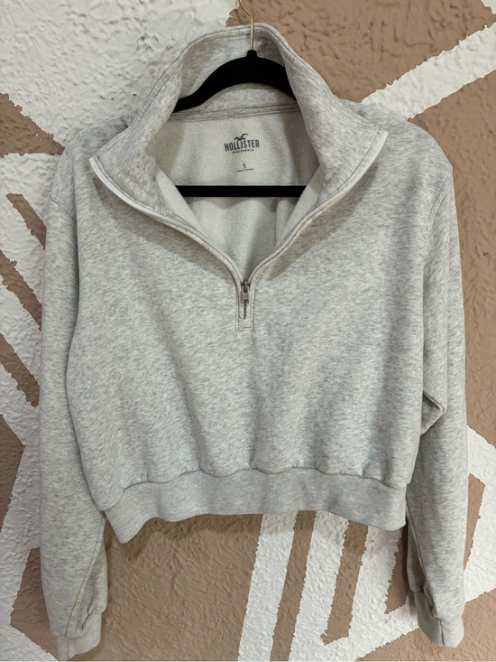 Hollister Tops - Hollister Light Gray Cropped Quarter-Zip Pullover